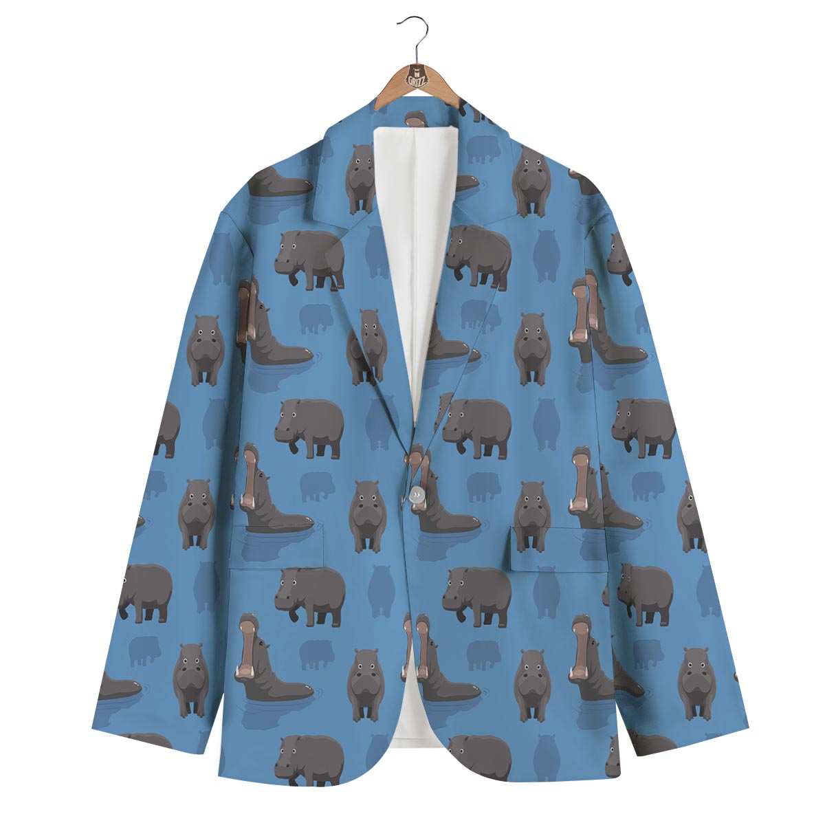 Hippo Pattern Print Men's Blazer-grizzshop
