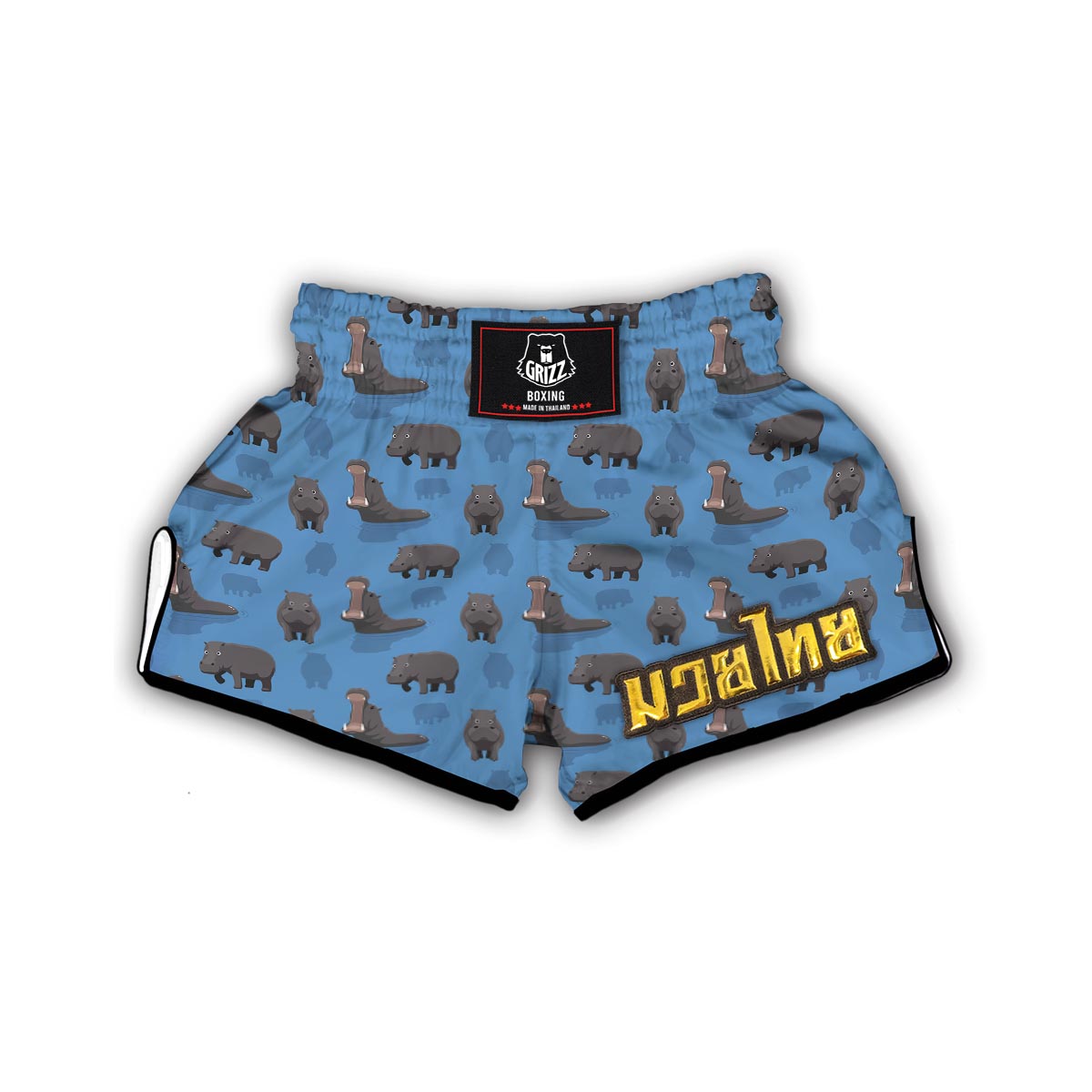 Hippo Pattern Print Muay Thai Boxing Shorts-grizzshop