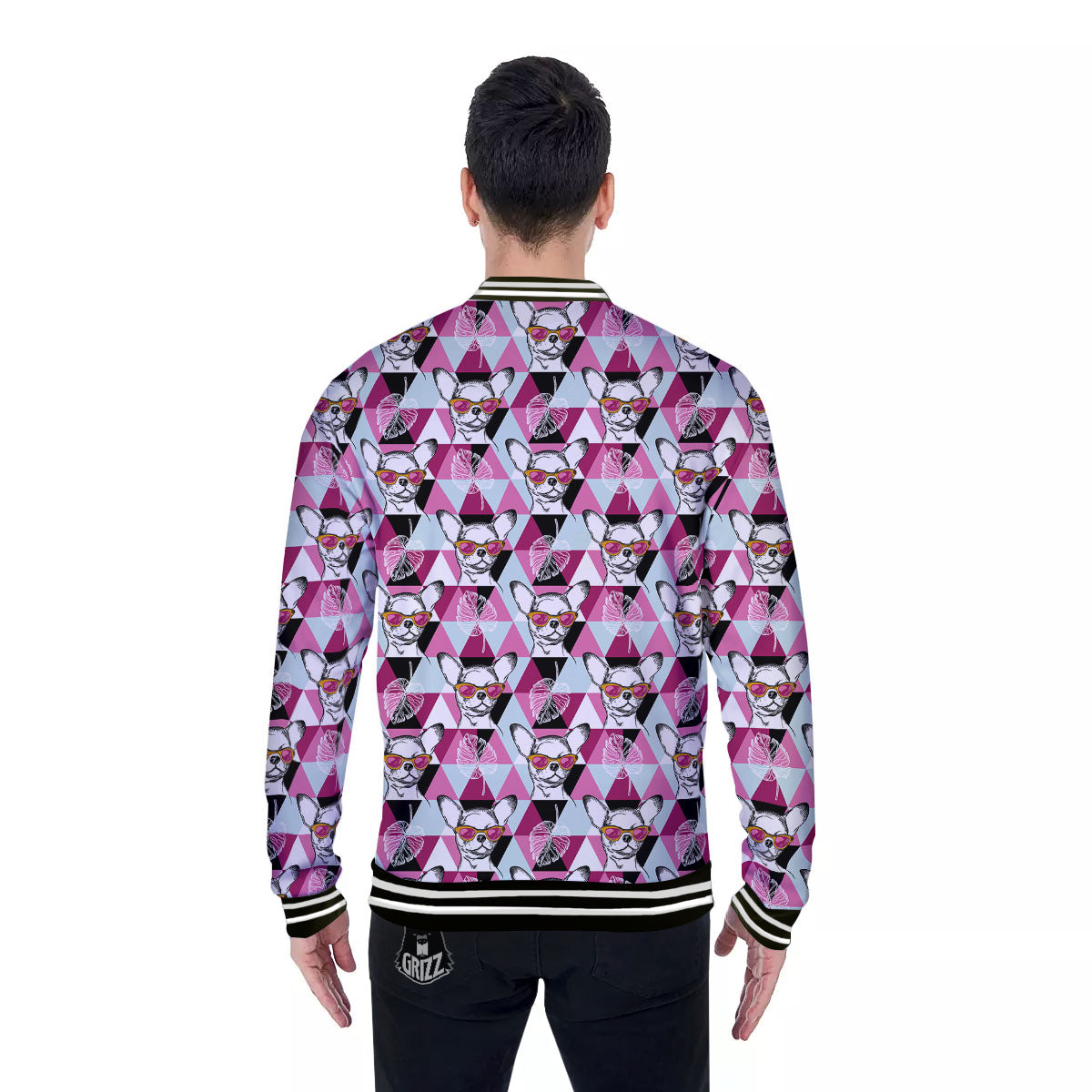 Hipster Chihuahua Print Pattern Baseball Jacket-grizzshop