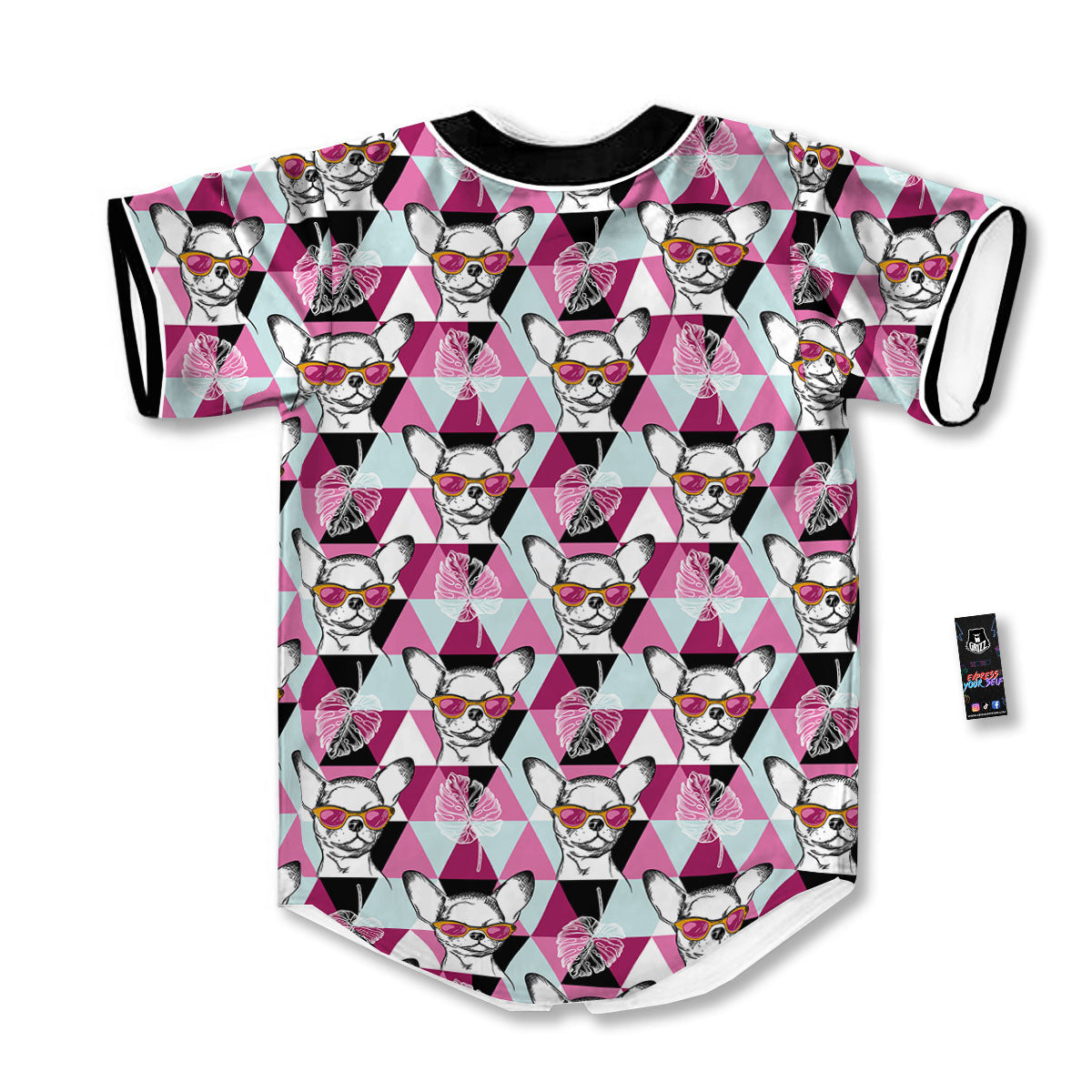 Hipster Chihuahua Print Pattern Baseball Jersey-grizzshop