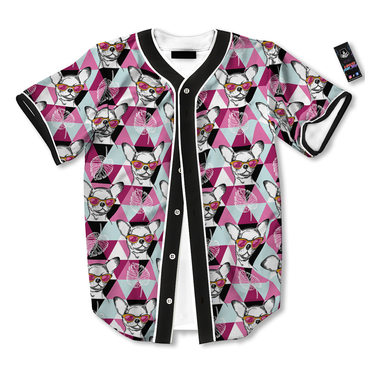 Hipster Chihuahua Print Pattern Baseball Jersey-grizzshop