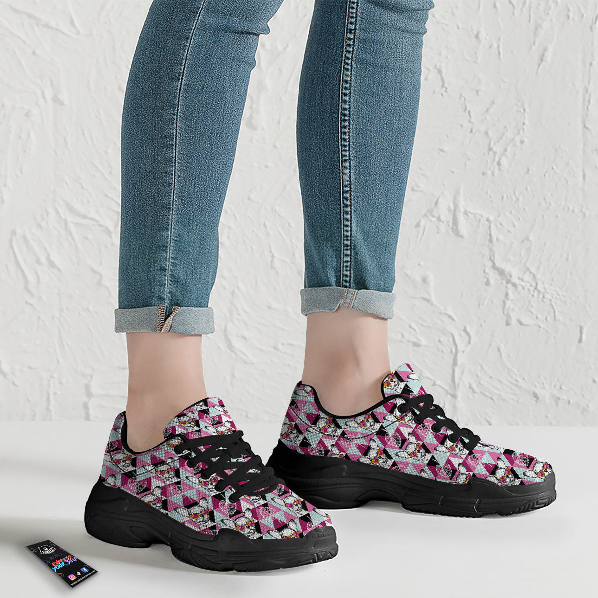 Hipster Chihuahua Print Pattern Black Chunky Shoes-grizzshop