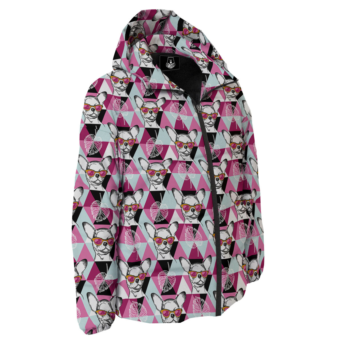 Hipster Chihuahua Print Pattern Down Jacket-grizzshop