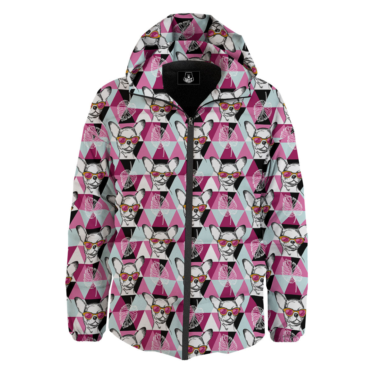 Hipster Chihuahua Print Pattern Down Jacket-grizzshop