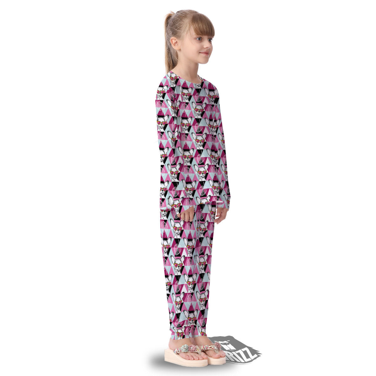 Hipster Chihuahua Print Pattern Kid's Pajamas-grizzshop