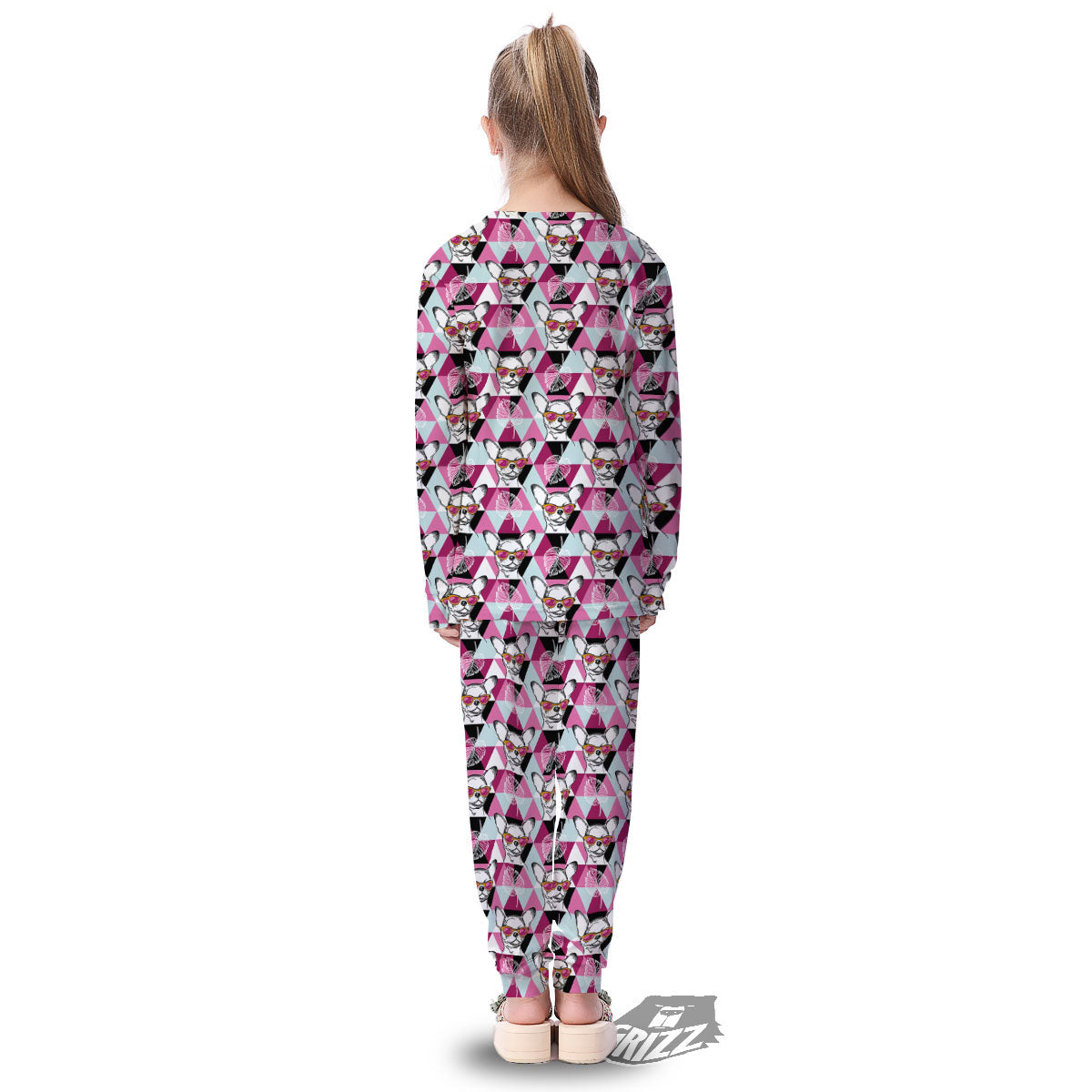 Hipster Chihuahua Print Pattern Kid's Pajamas-grizzshop