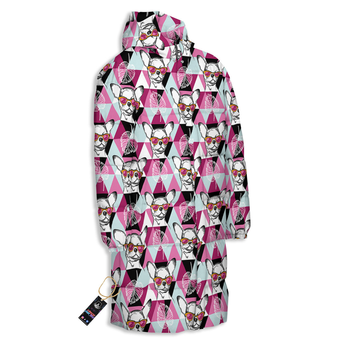 Hipster Chihuahua Print Pattern Long Down Jacket-grizzshop