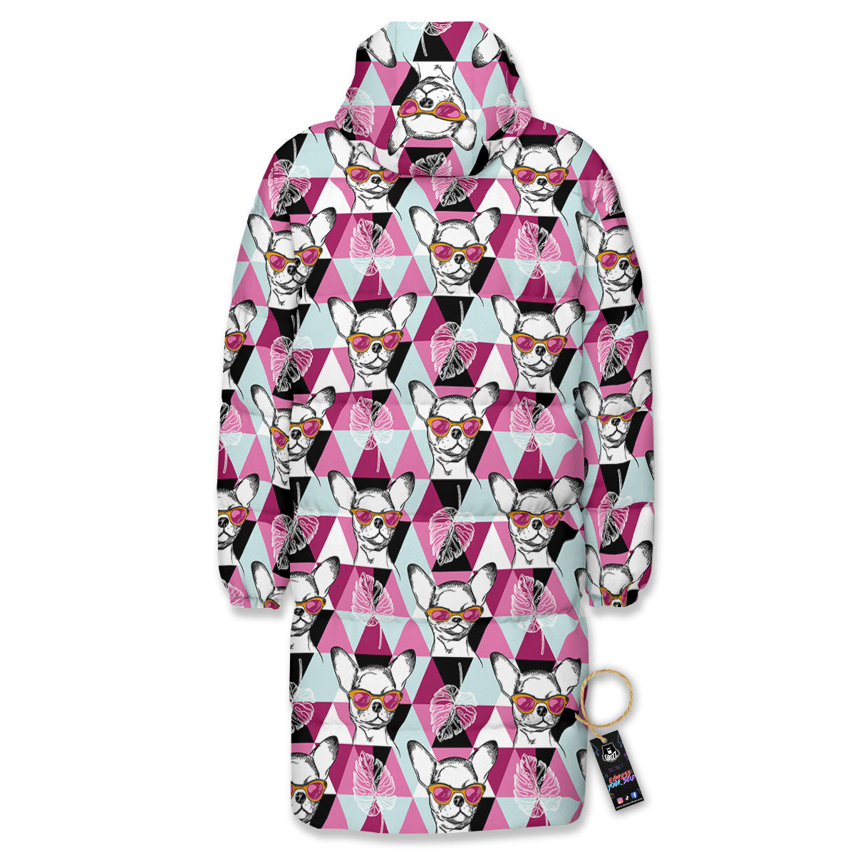 Hipster Chihuahua Print Pattern Long Down Jacket-grizzshop