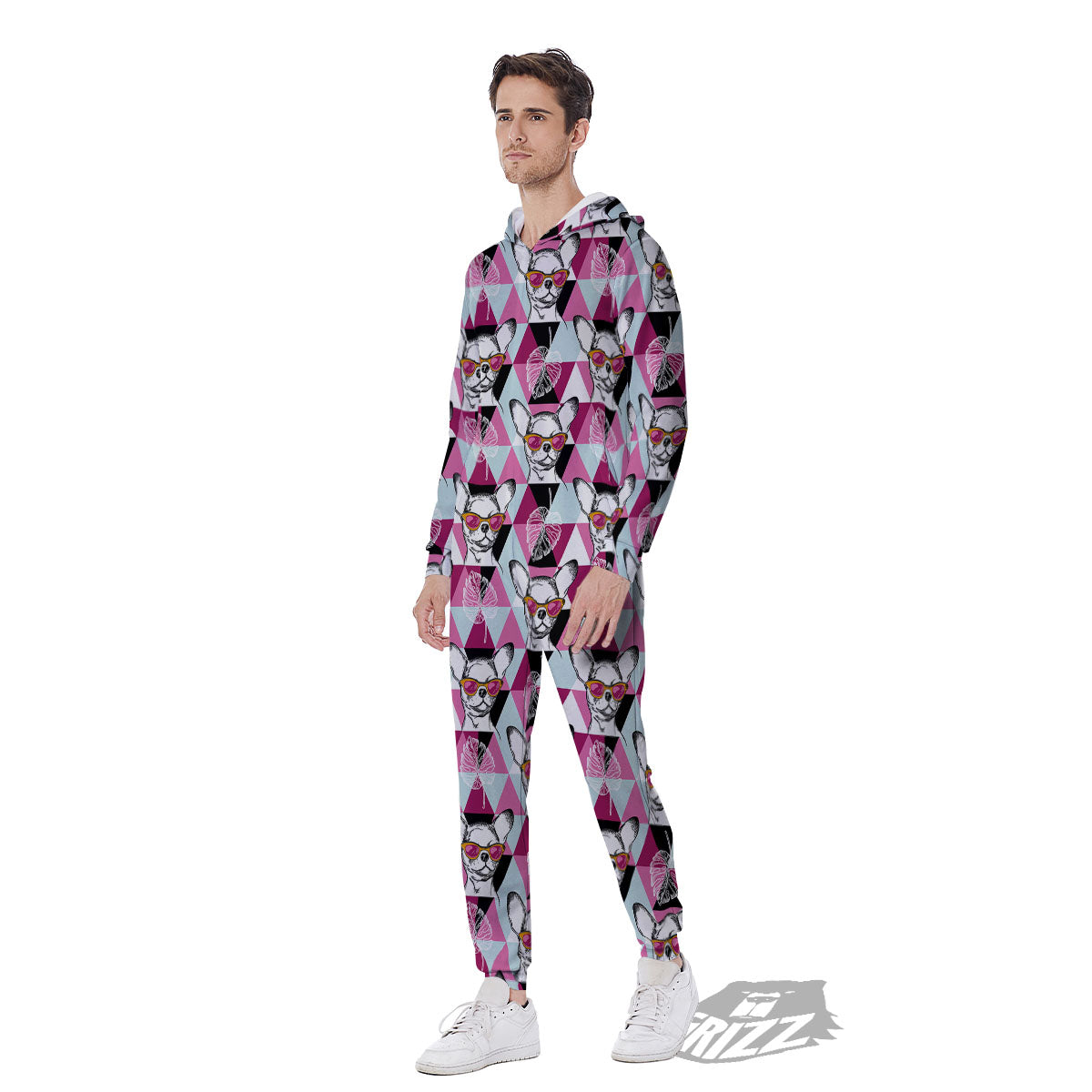 Hipster Chihuahua Print Pattern Men's Jumpsuit-grizzshop