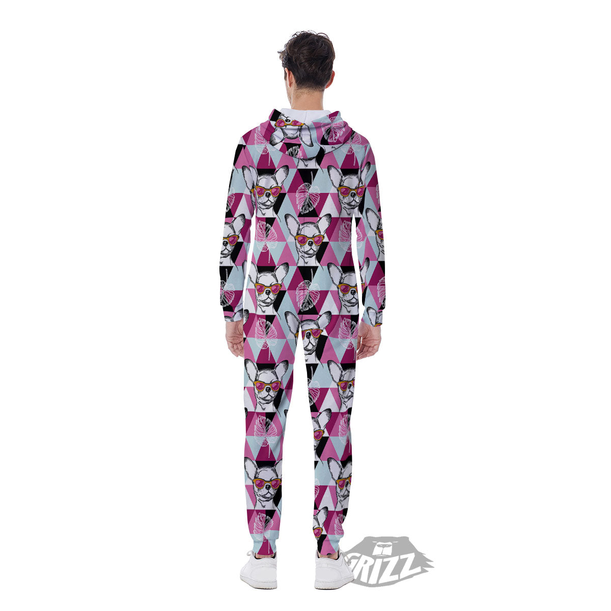 Hipster Chihuahua Print Pattern Men's Jumpsuit-grizzshop