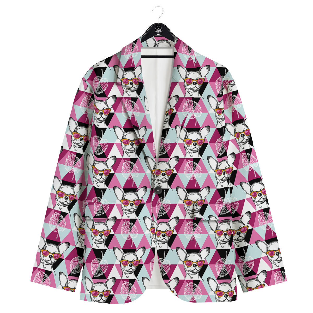 Hipster Chihuahua Print Pattern Men's Sport Coat-grizzshop