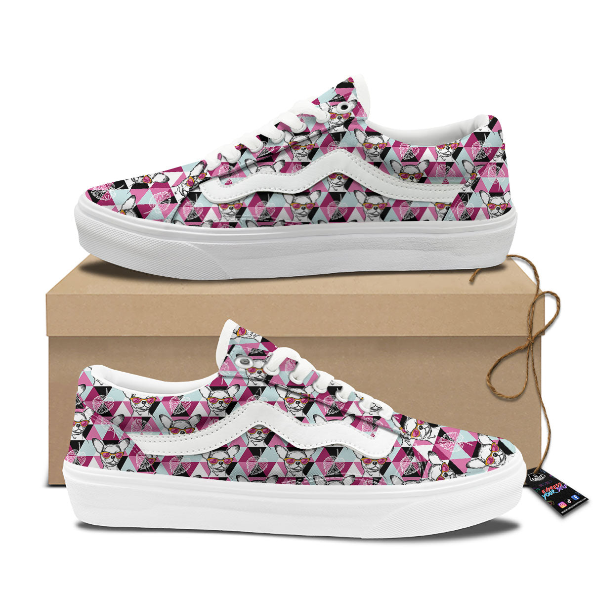 Hipster Chihuahua Print Pattern Skate Shoes-grizzshop