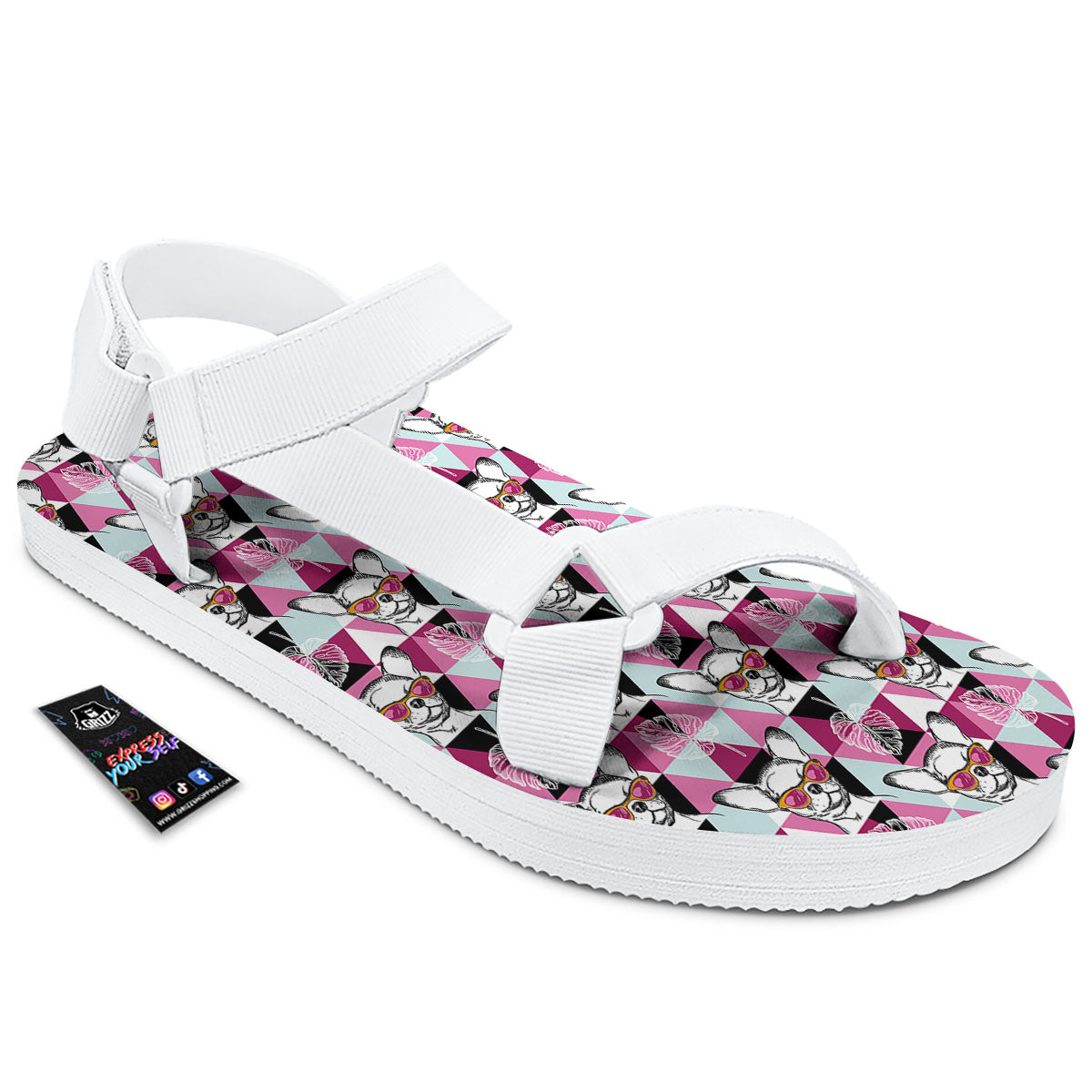 Hipster Chihuahua Print Pattern White Open Toe Sandals-grizzshop