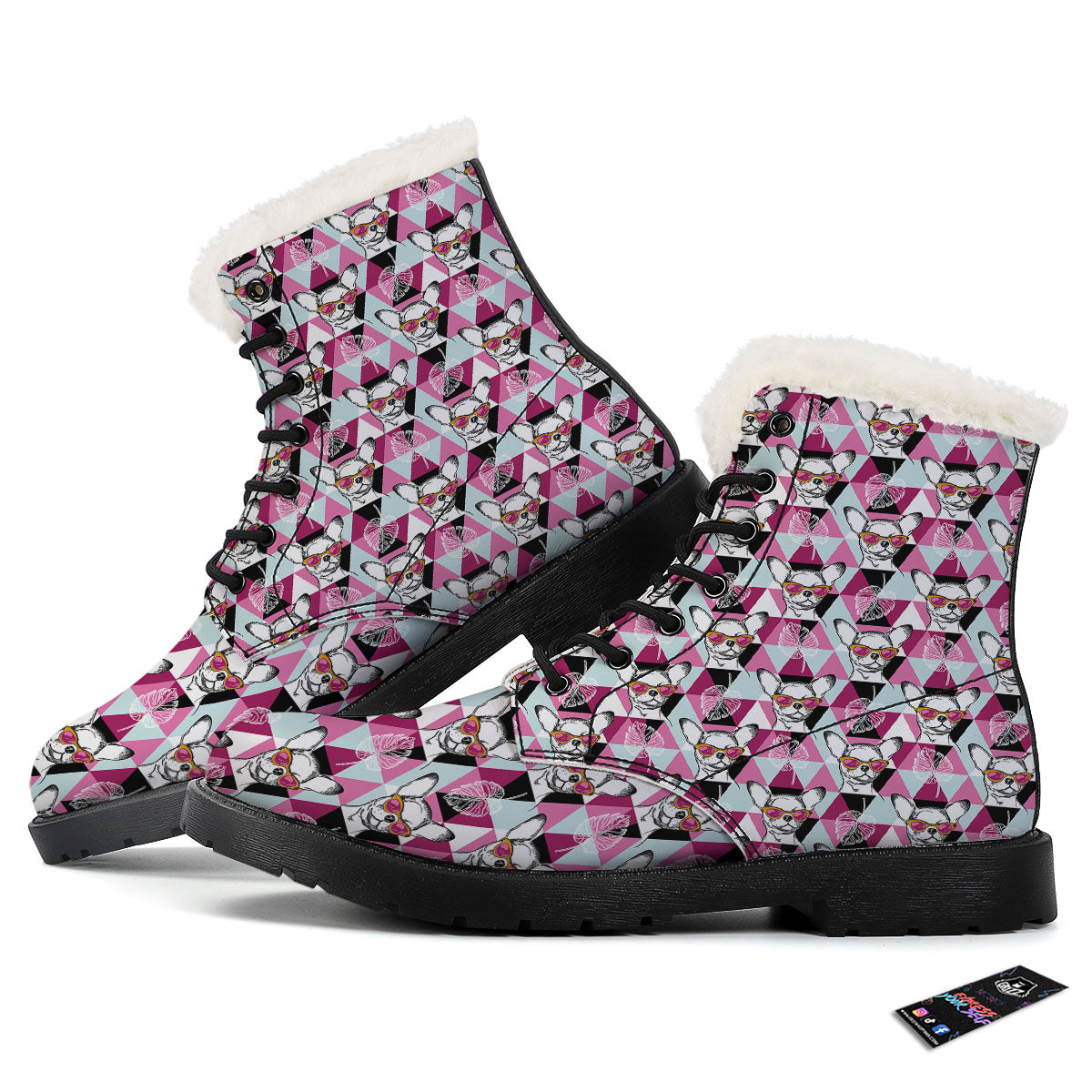 Hipster Chihuahua Print Pattern Winter Boots-grizzshop