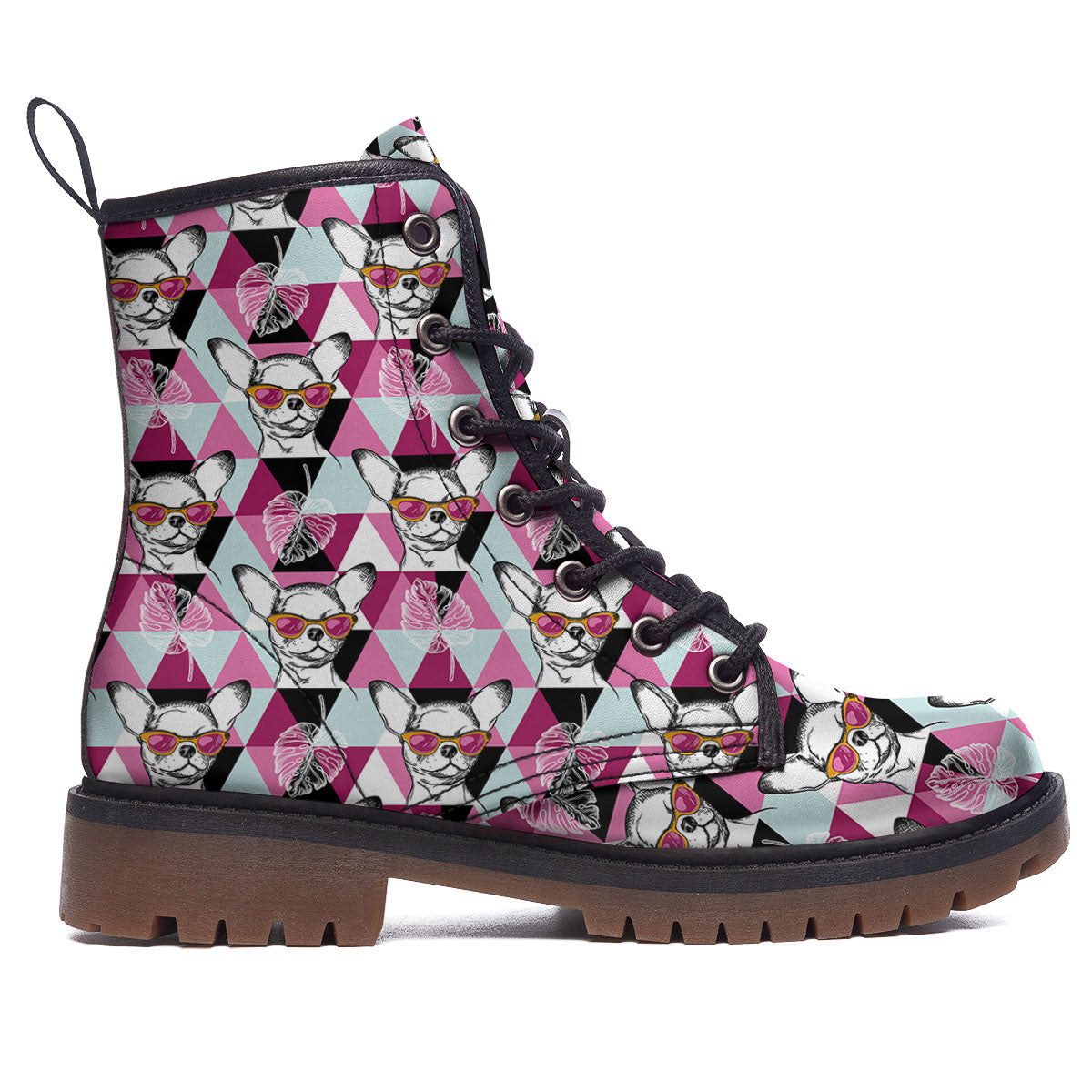 Hipster Chihuahua Print Pattern Work Boots-grizzshop