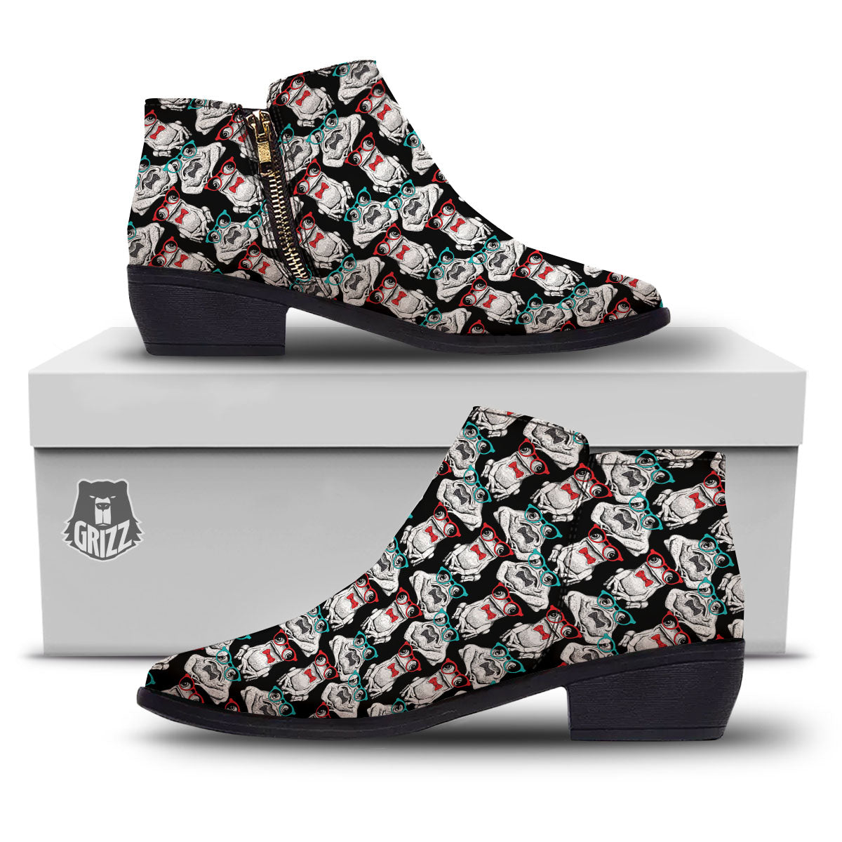 Hipster Frog Print Pattern Ankle Boots-grizzshop