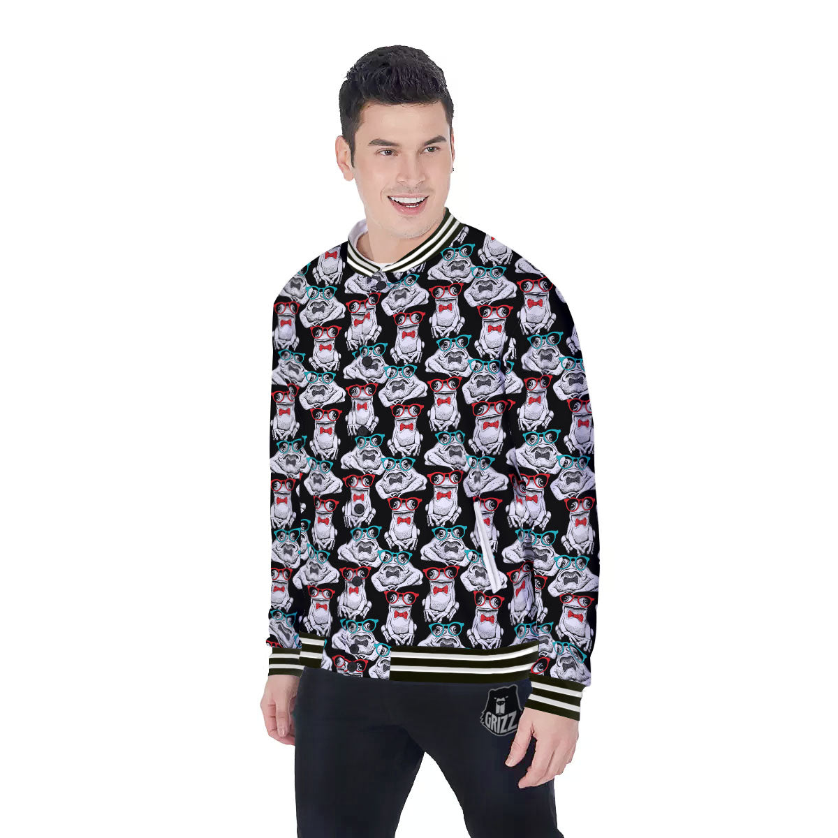 Hipster Frog Print Pattern Baseball Jacket-grizzshop