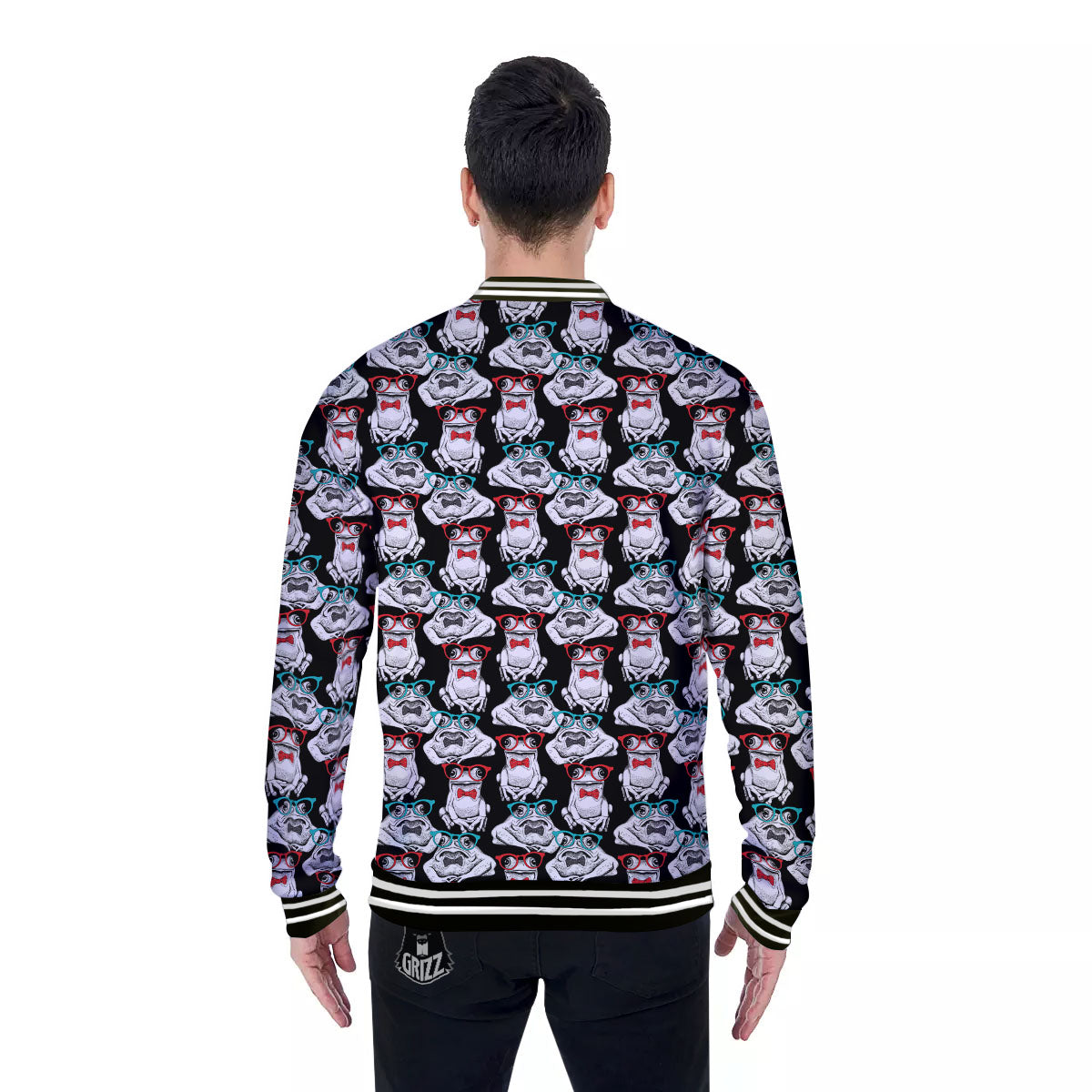 Hipster Frog Print Pattern Baseball Jacket-grizzshop