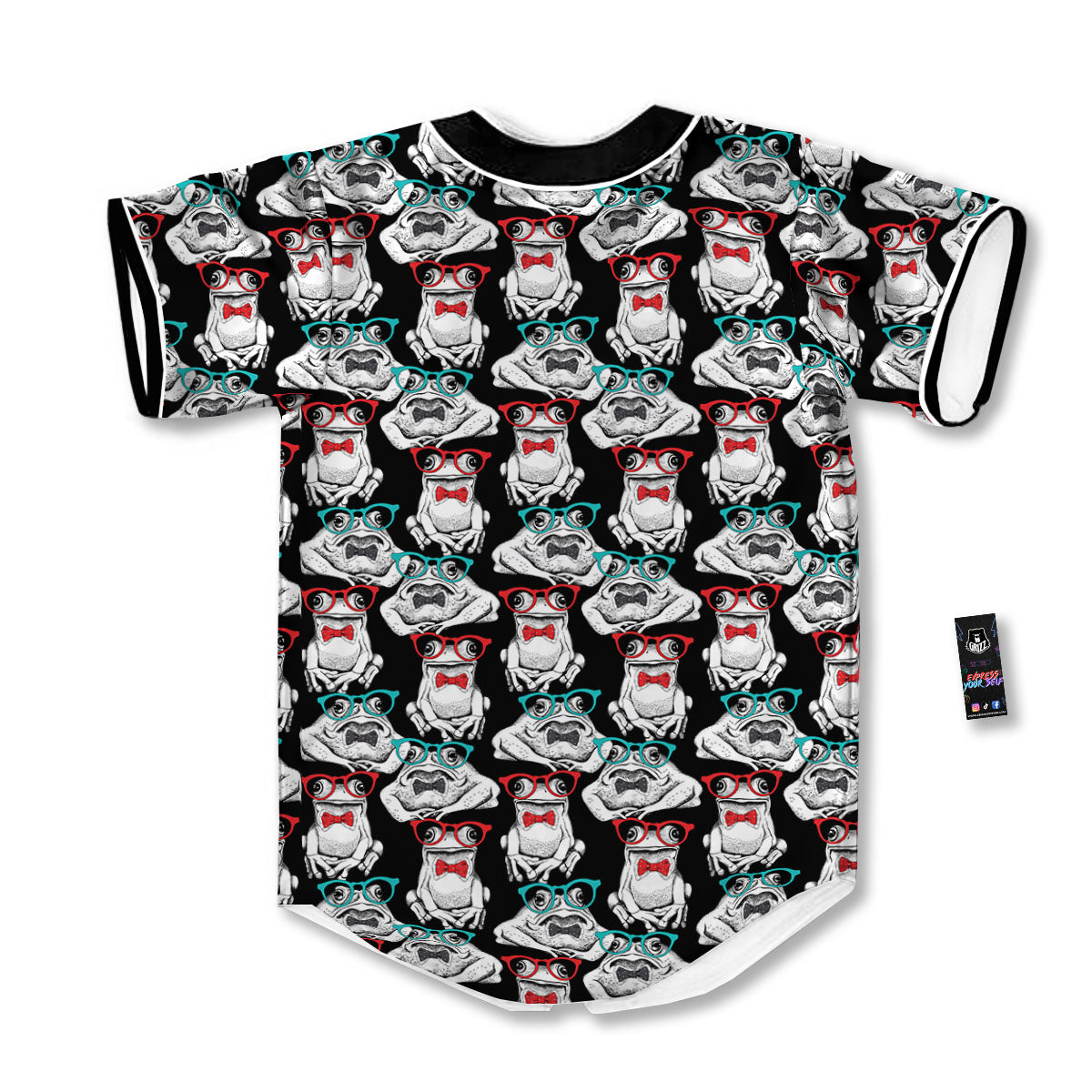 Hipster Frog Print Pattern Baseball Jersey-grizzshop