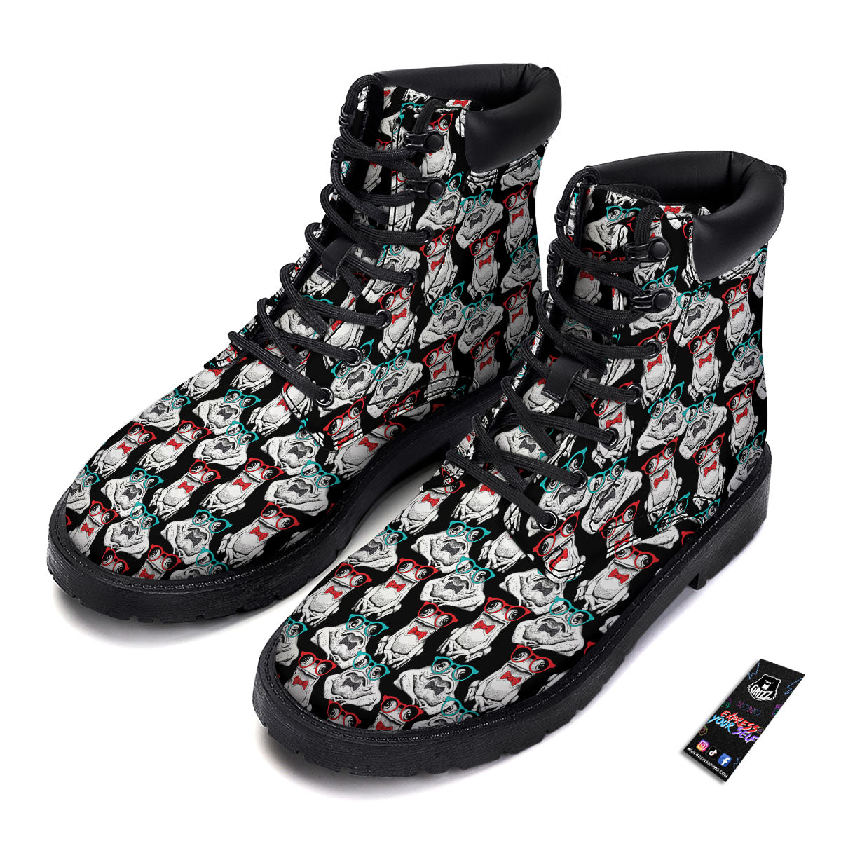 Hipster Frog Print Pattern Boots-grizzshop