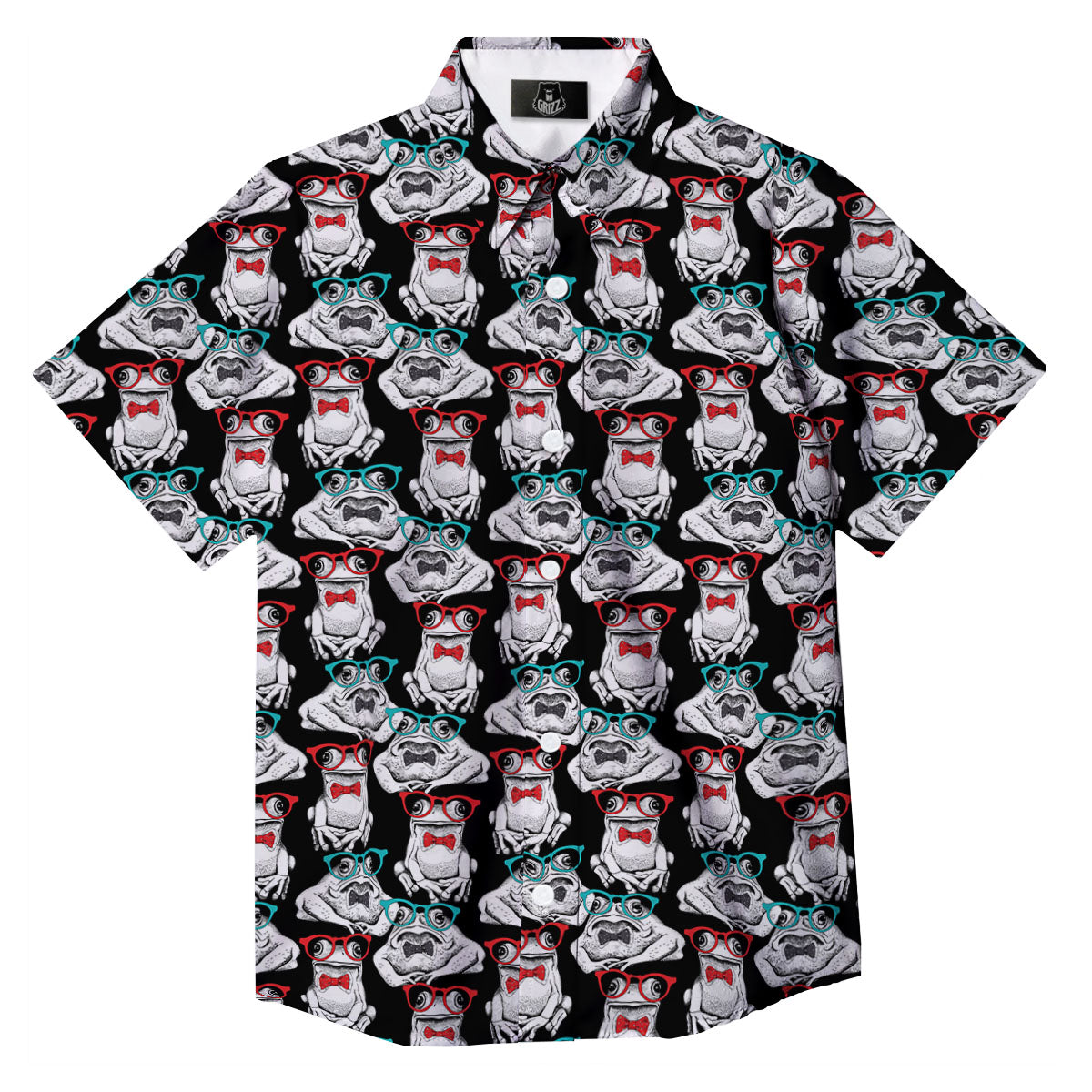 Hipster Frog Print Pattern Button Up Shirt-grizzshop