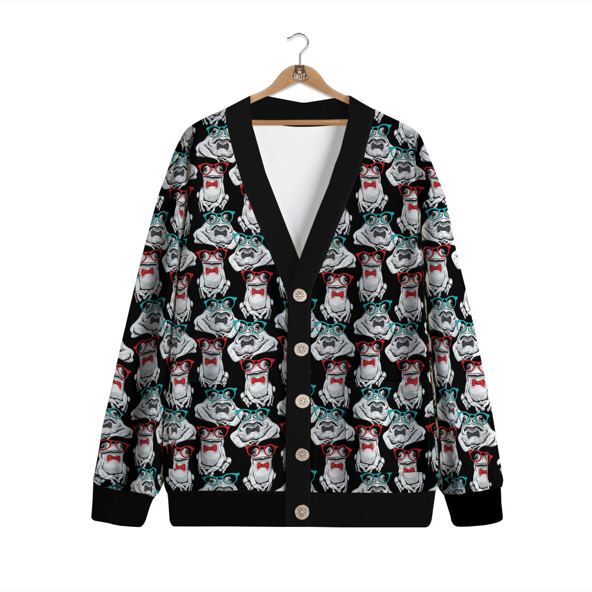Hipster Frog Print Pattern Cardigan-grizzshop