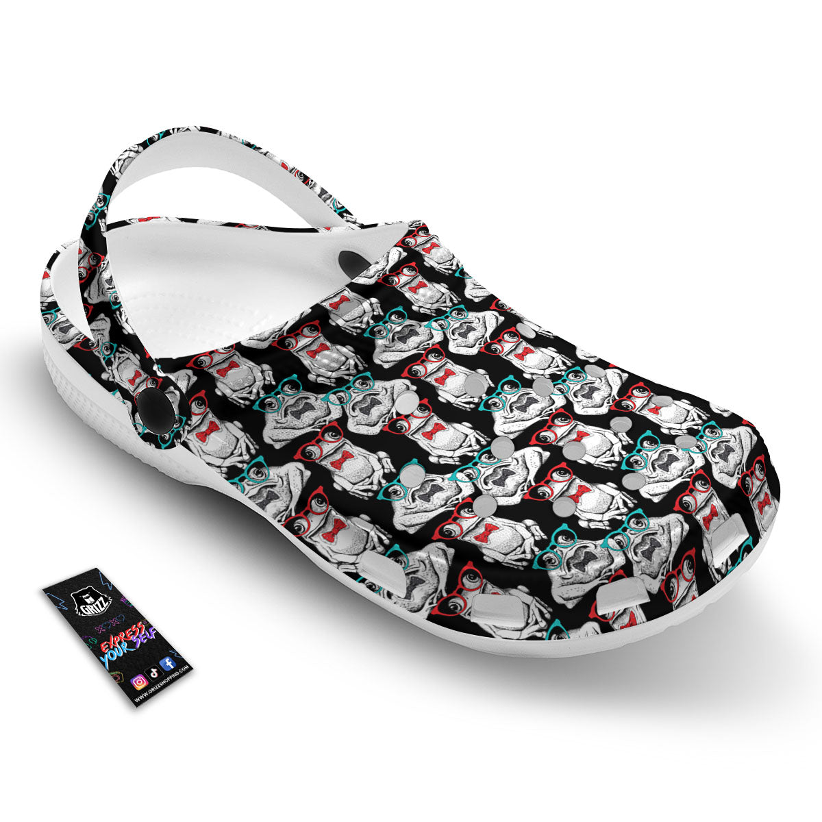 Hipster Frog Print Pattern Clog-grizzshop