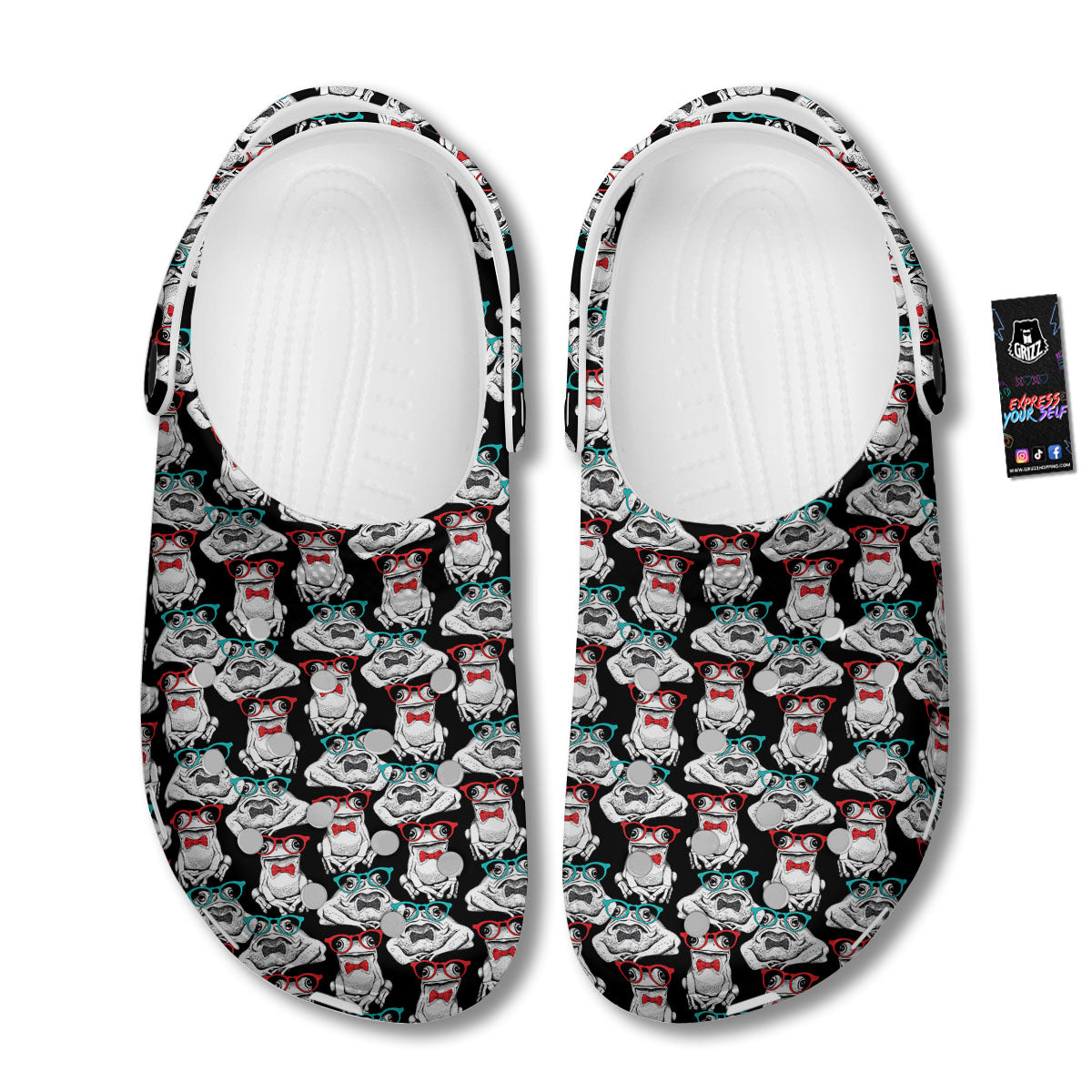 Hipster Frog Print Pattern Clog-grizzshop