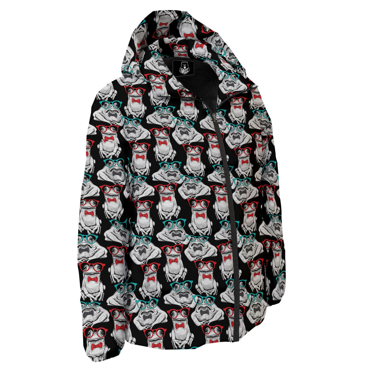 Hipster Frog Print Pattern Down Jacket-grizzshop