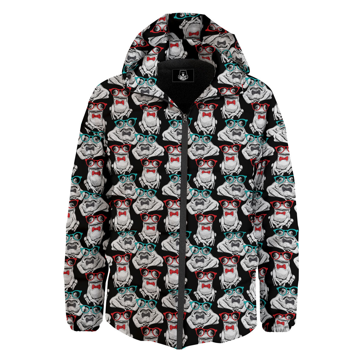 Hipster Frog Print Pattern Down Jacket-grizzshop