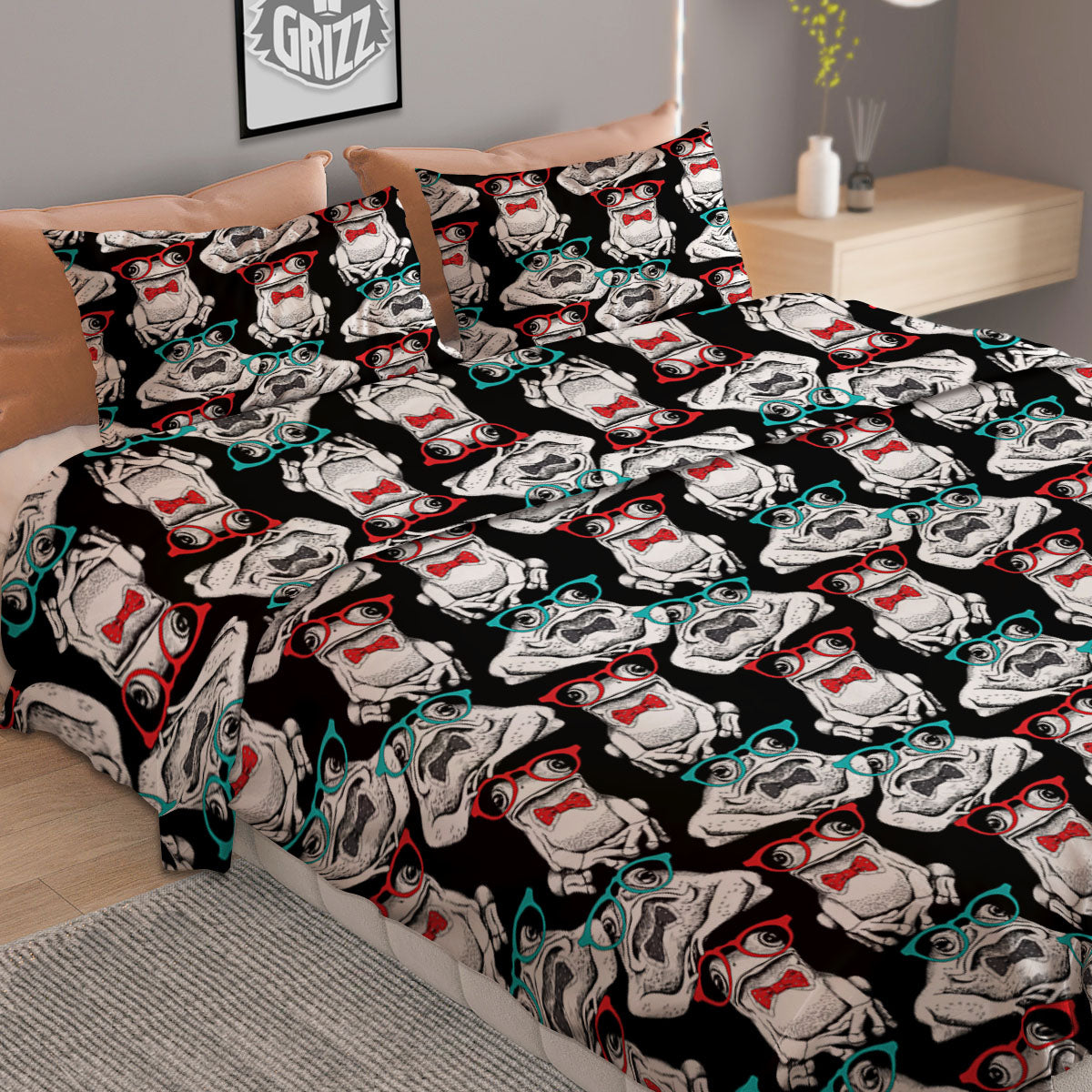 Hipster Frog Print Pattern Duvet Cover Bedding Set-grizzshop