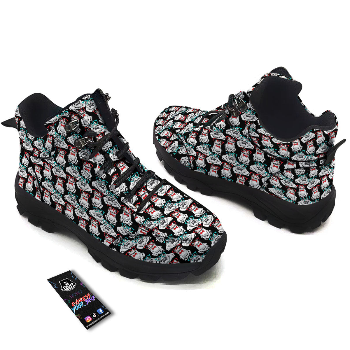 Hipster Frog Print Pattern Hiking Shoes-grizzshop