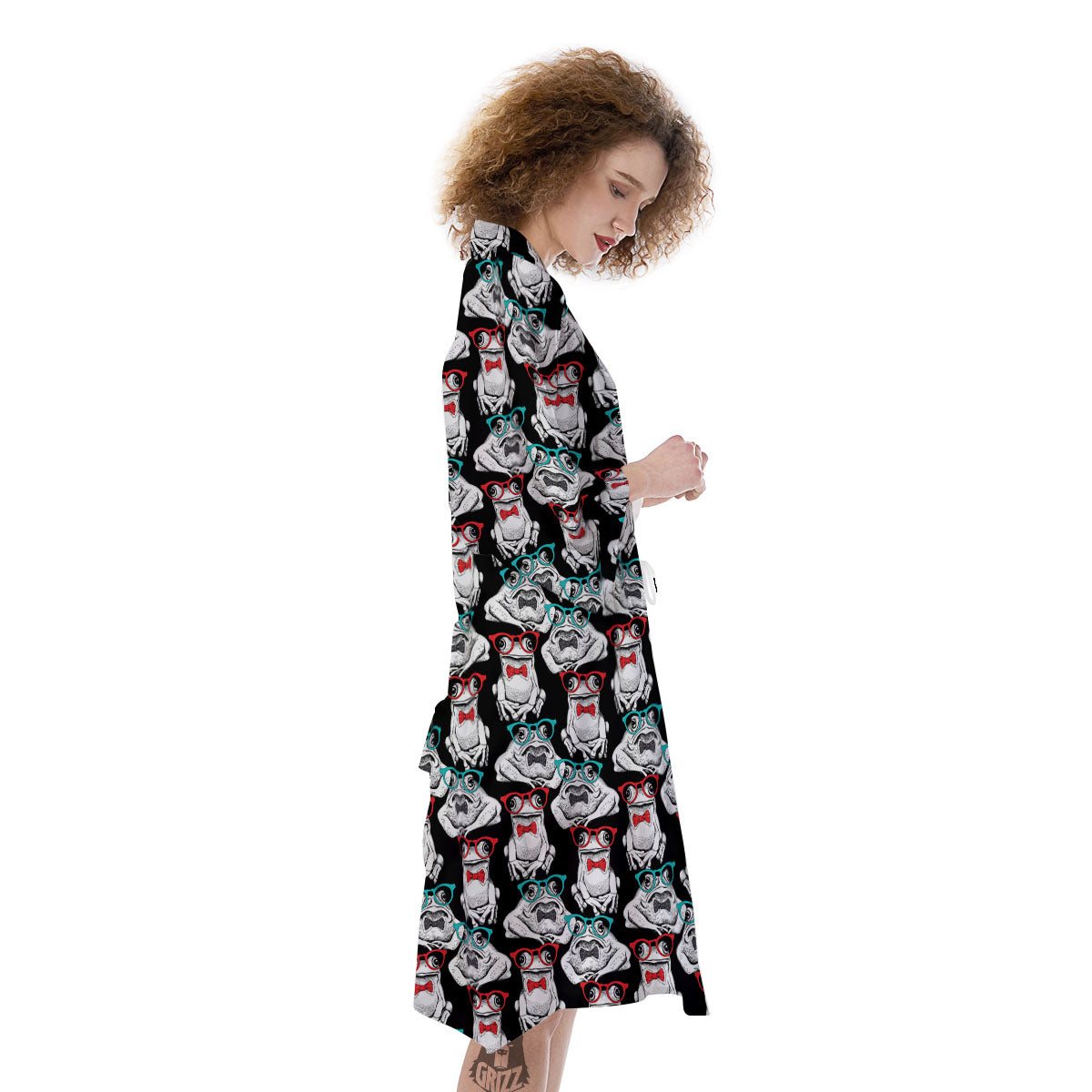 Hipster Frog Print Pattern Kimono-grizzshop