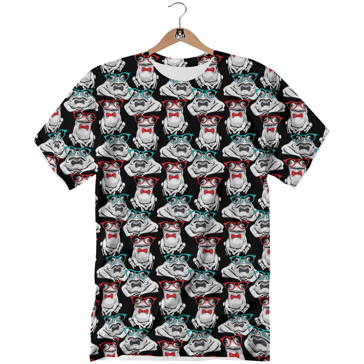 Hipster Frog Print Pattern T-Shirt-grizzshop