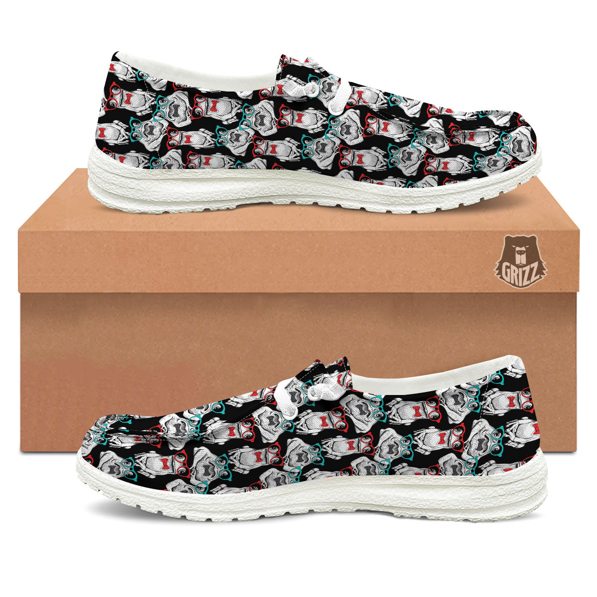 Hipster Frog Print Pattern White Loafers-grizzshop