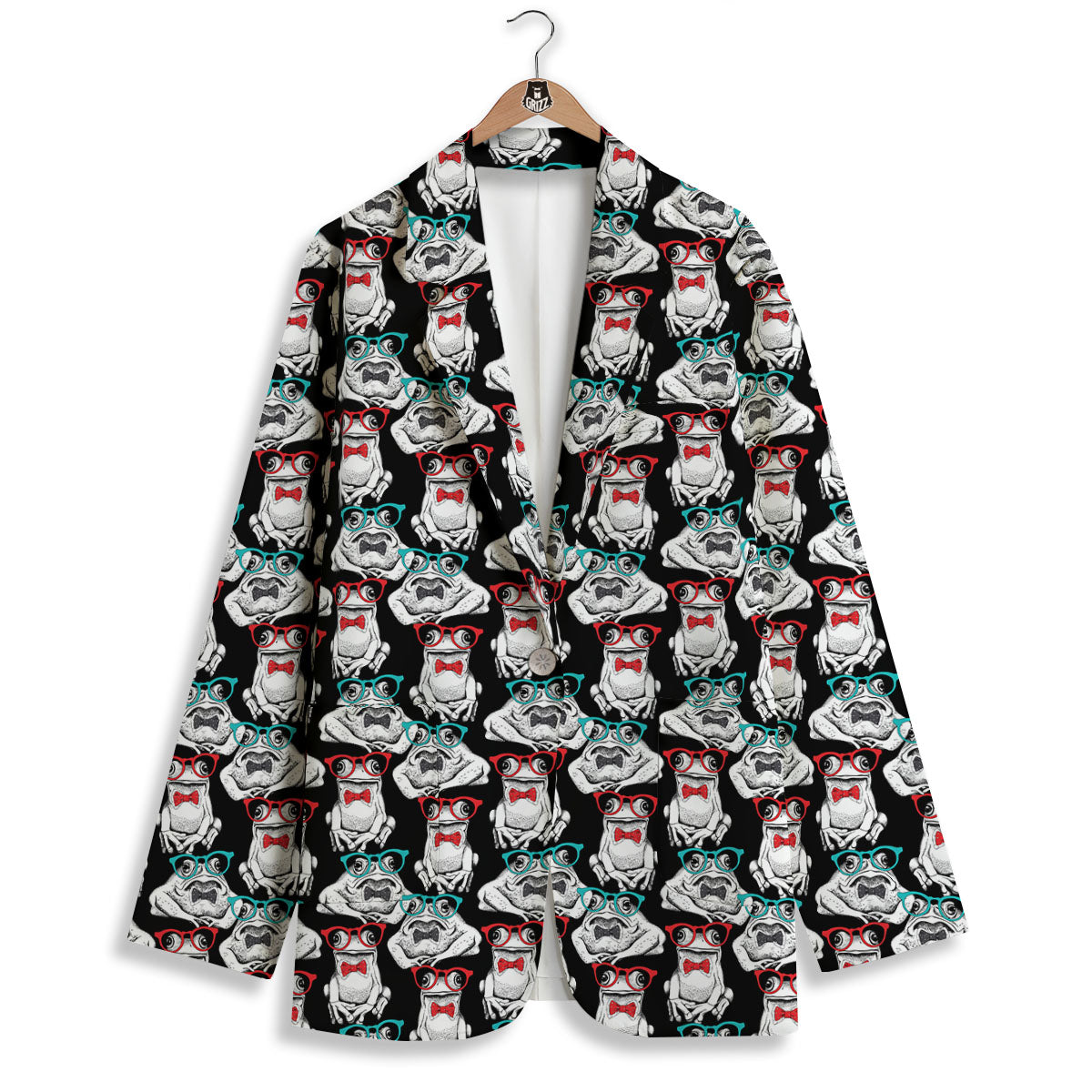 Hipster Frog Print Pattern Women's Blazer-grizzshop