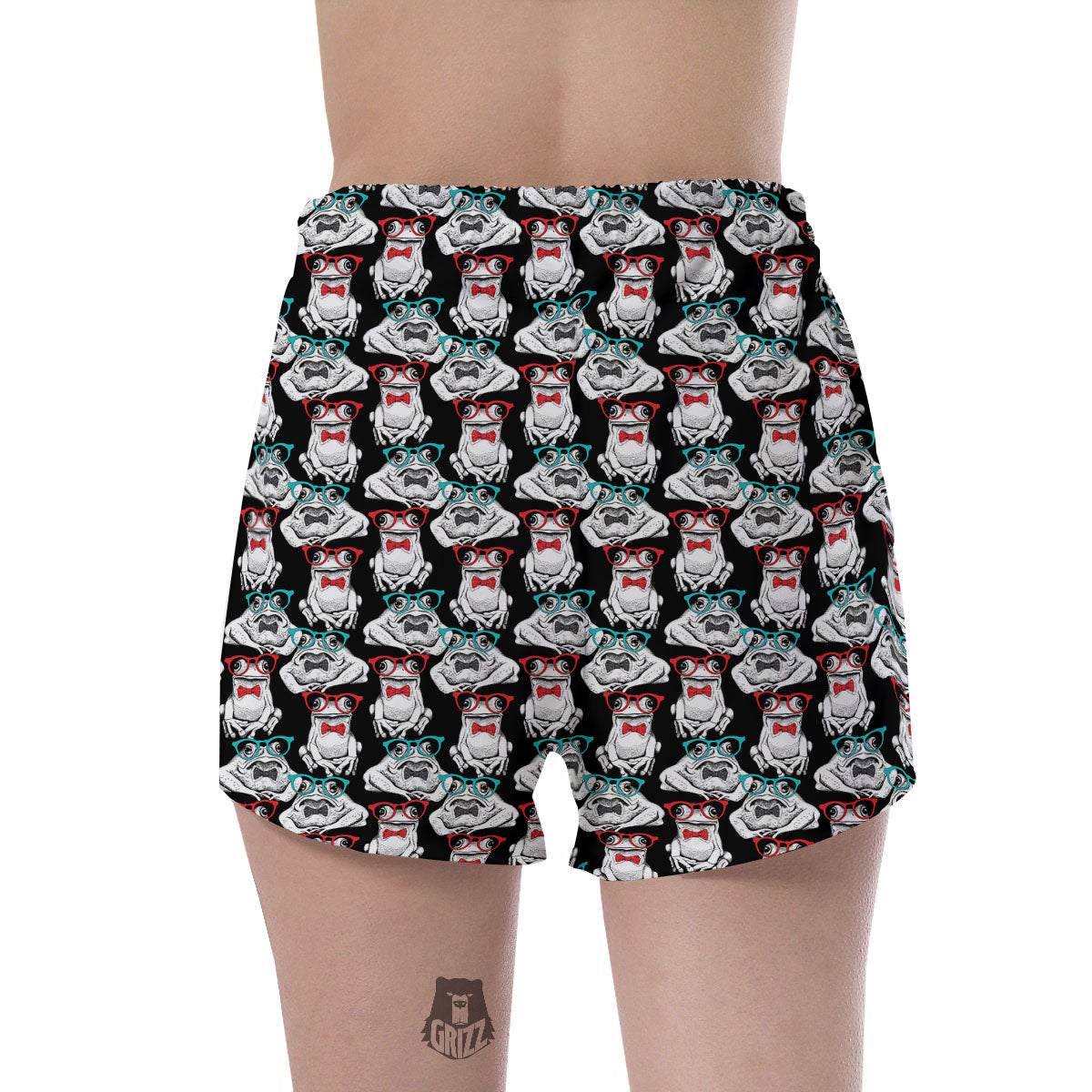 Hipster Frog Print Pattern Women's Shorts-grizzshop