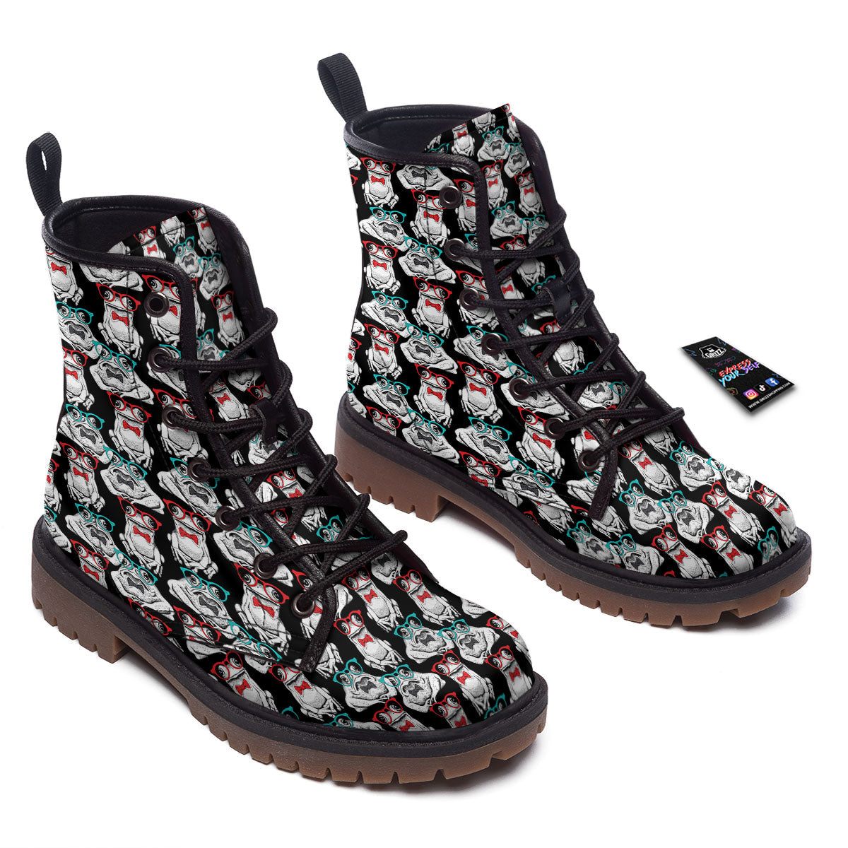 Hipster Frog Print Pattern Work Boots-grizzshop