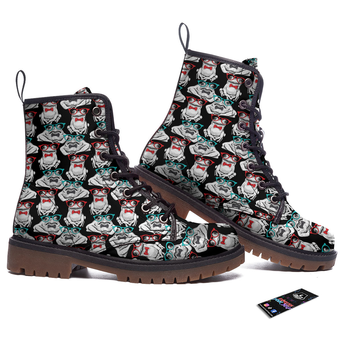 Hipster Frog Print Pattern Work Boots-grizzshop