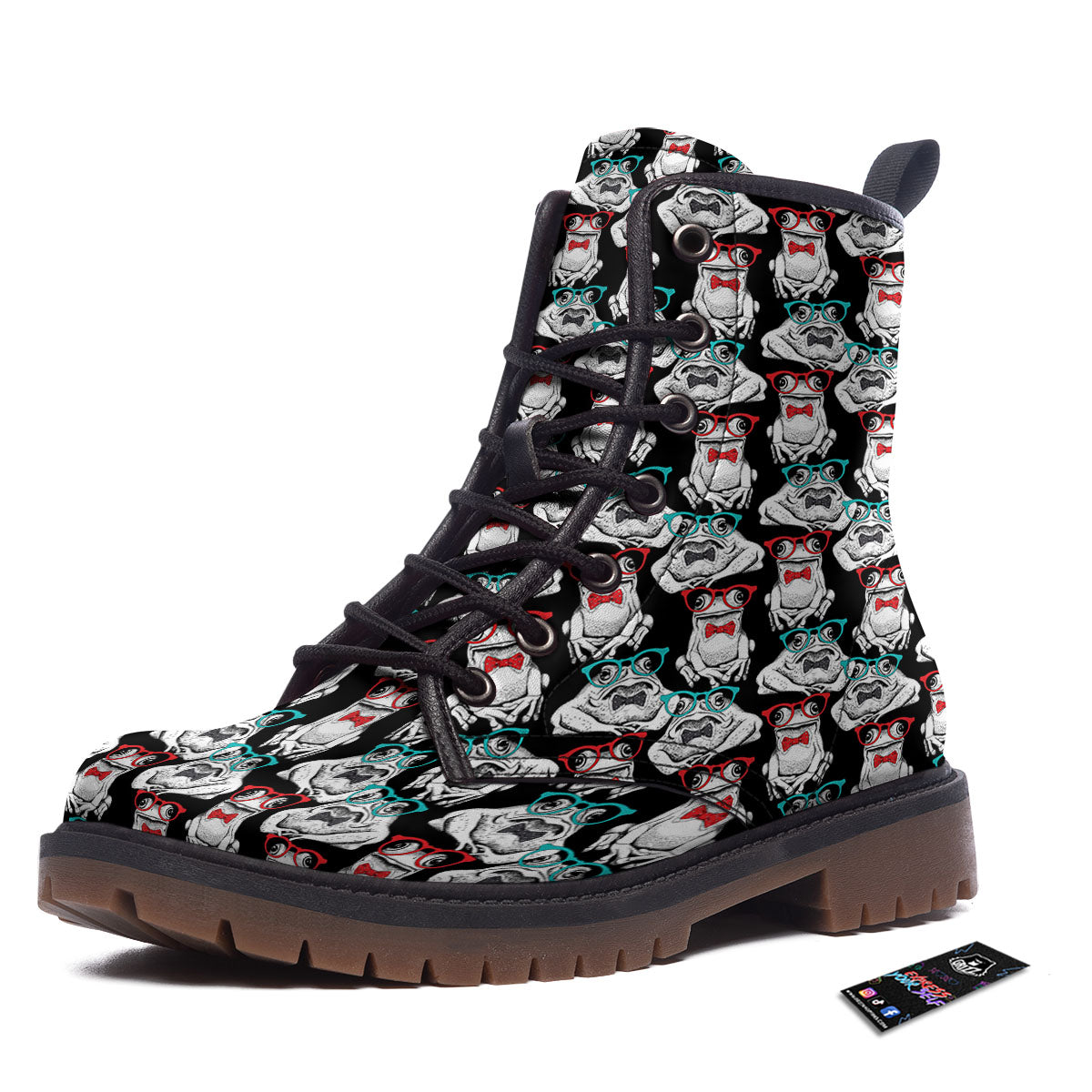 Hipster Frog Print Pattern Work Boots-grizzshop