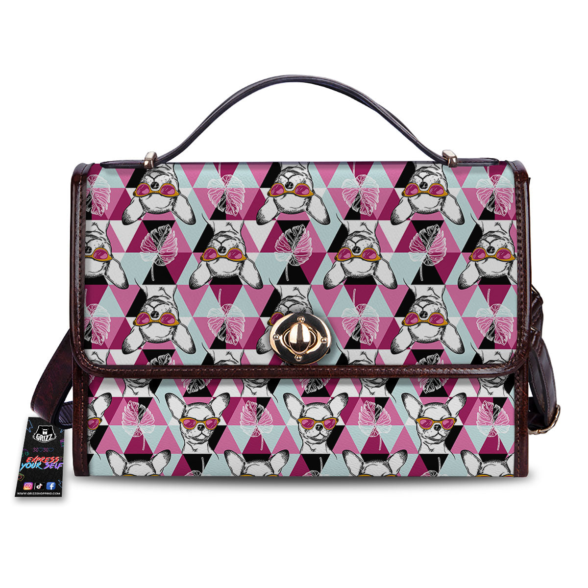 Hipster Chihuahua Print Pattern Women's Satchel Bag