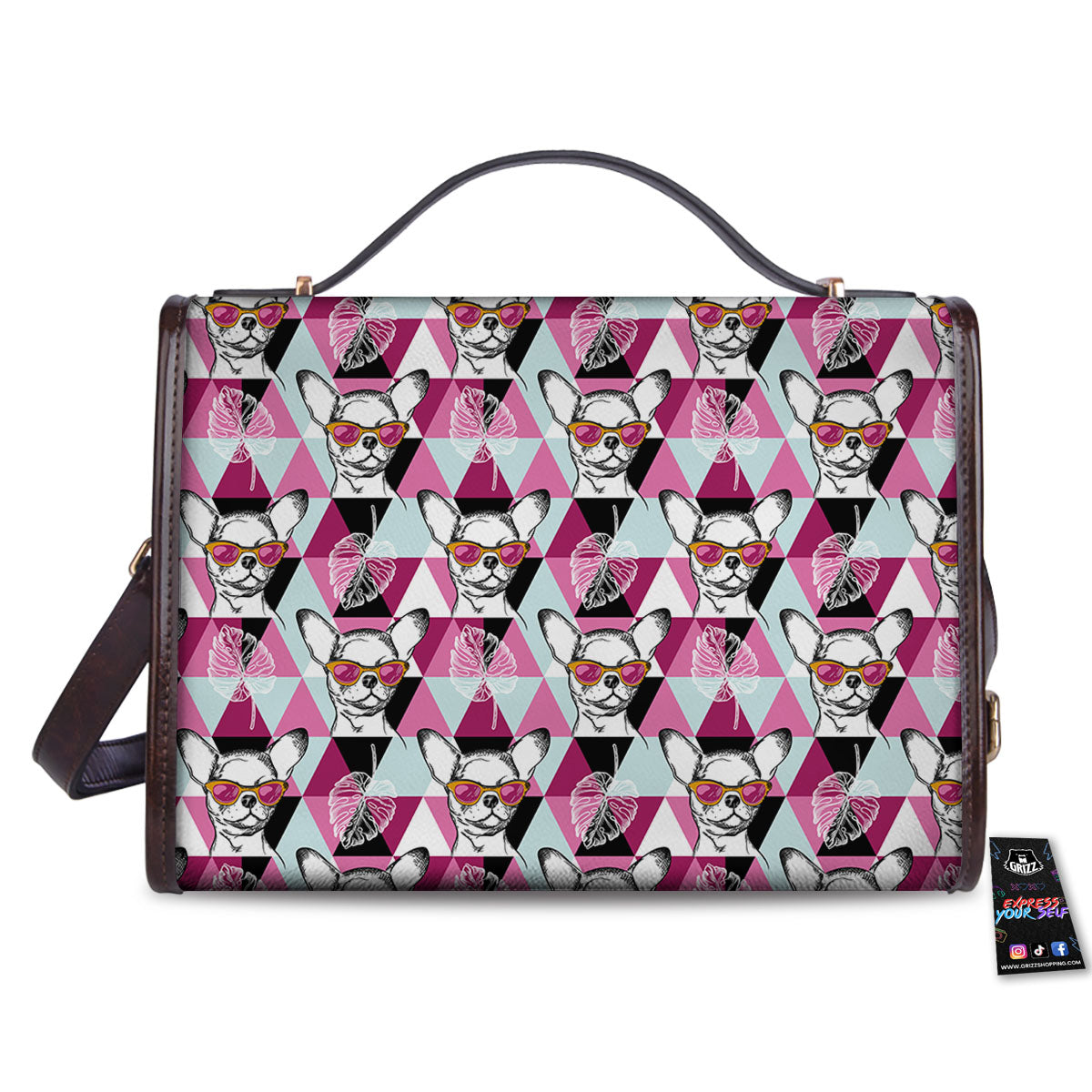 Hipster Chihuahua Print Pattern Women's Satchel Bag