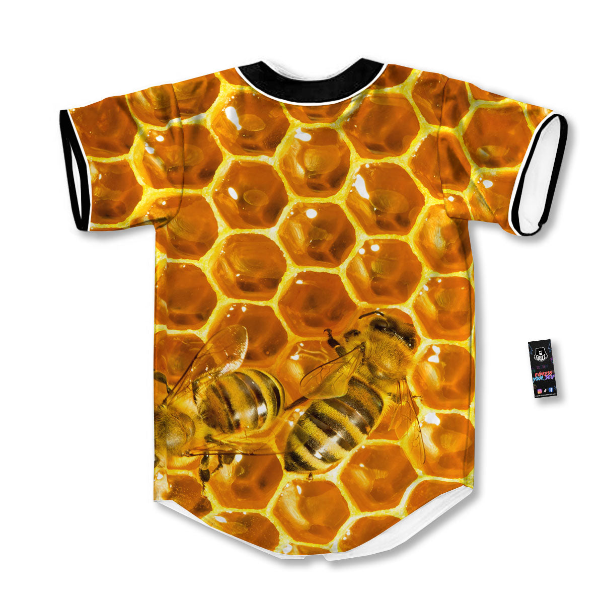 Hive Honey Bee Print Baseball Jersey-grizzshop