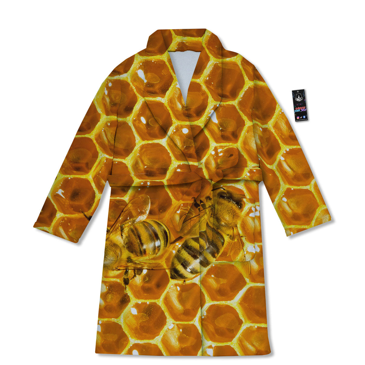 Hive Honey Bee Print Bathrobe-grizzshop