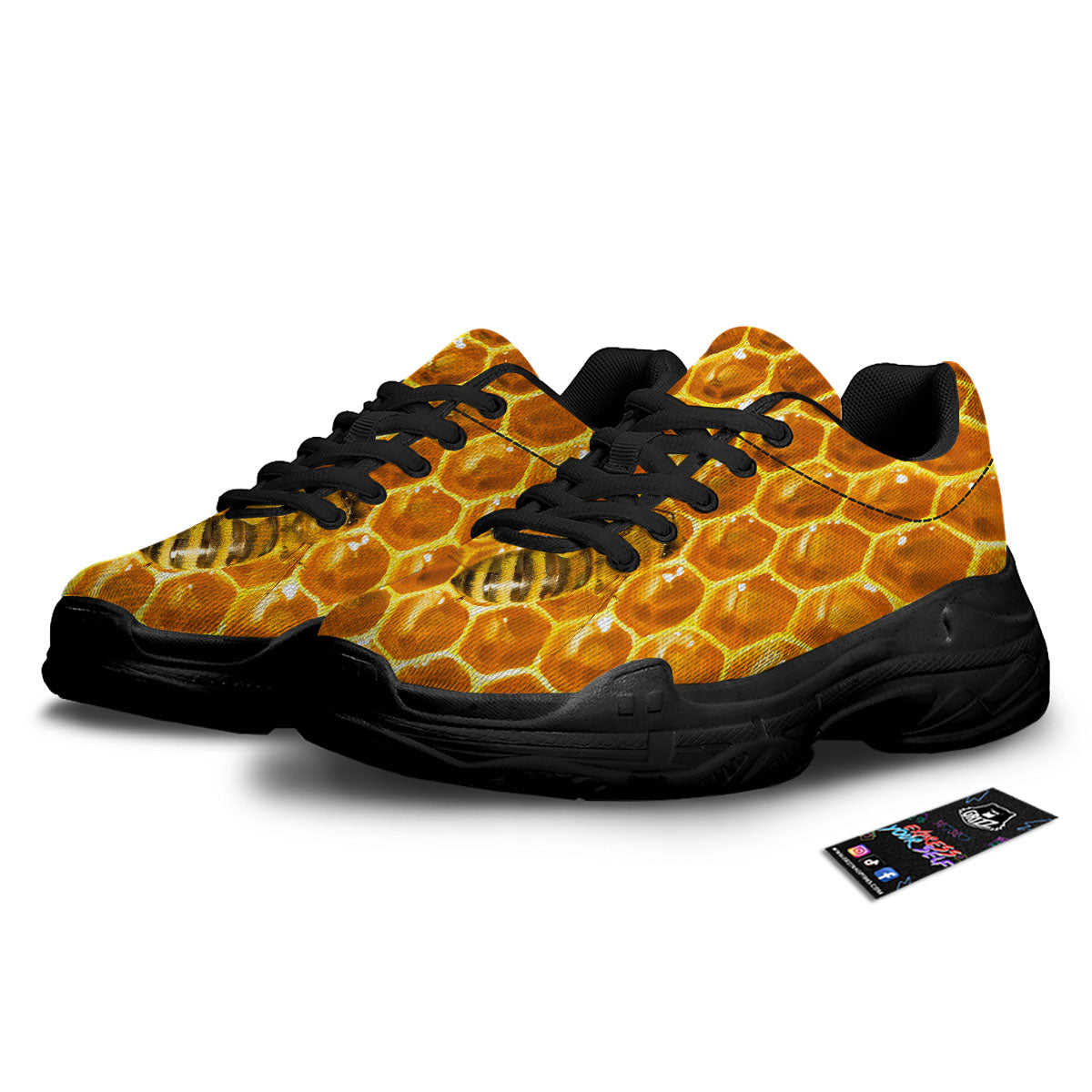 Hive Honey Bee Print Black Chunky Shoes-grizzshop