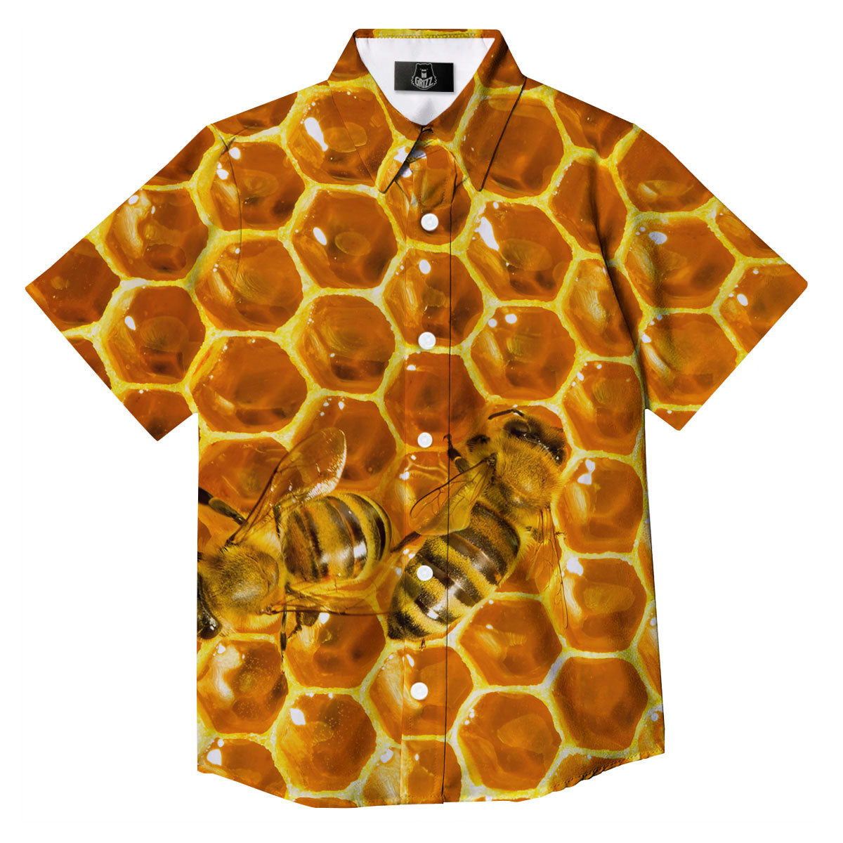 Hive Honey Bee Print Button Up Shirt-grizzshop