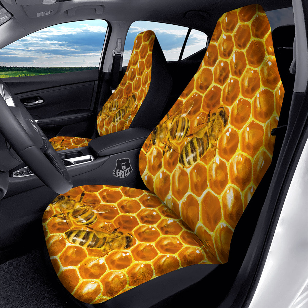 Hive Honey Bee Print Car Seat Covers-grizzshop