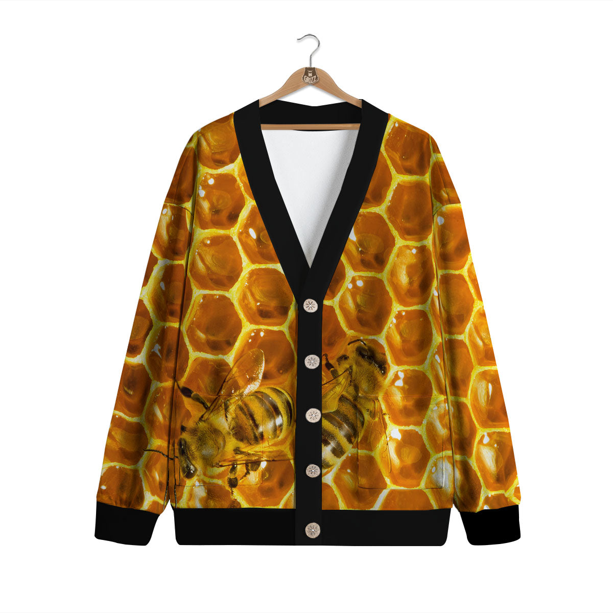 Hive Honey Bee Print Cardigan-grizzshop