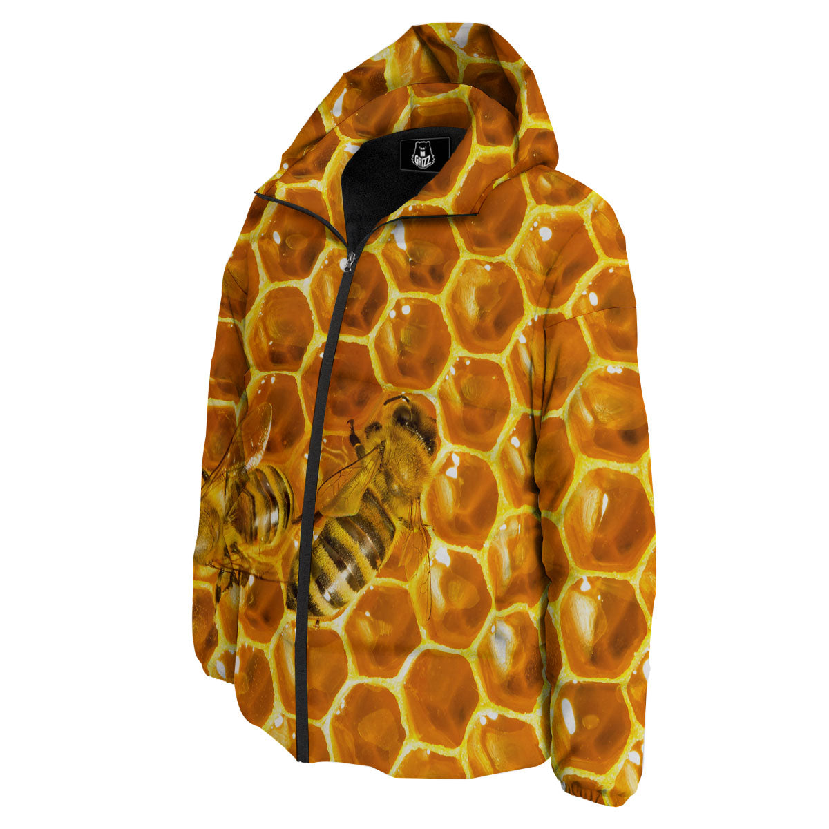 Hive Honey Bee Print Down Jacket-grizzshop