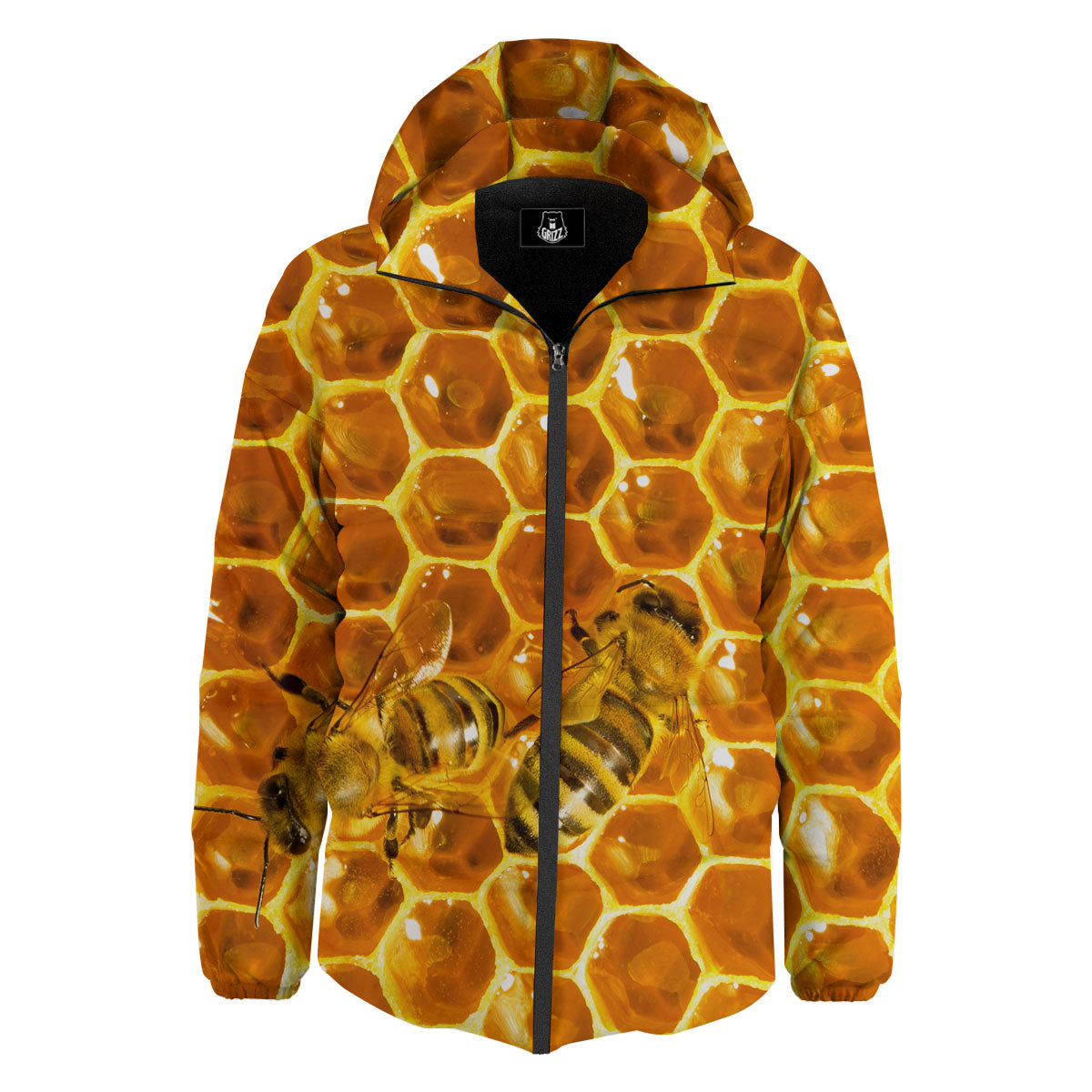 Hive Honey Bee Print Down Jacket-grizzshop